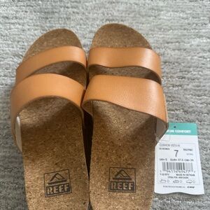 Reef Tan Sandals with Cork Footbed and Double Straps